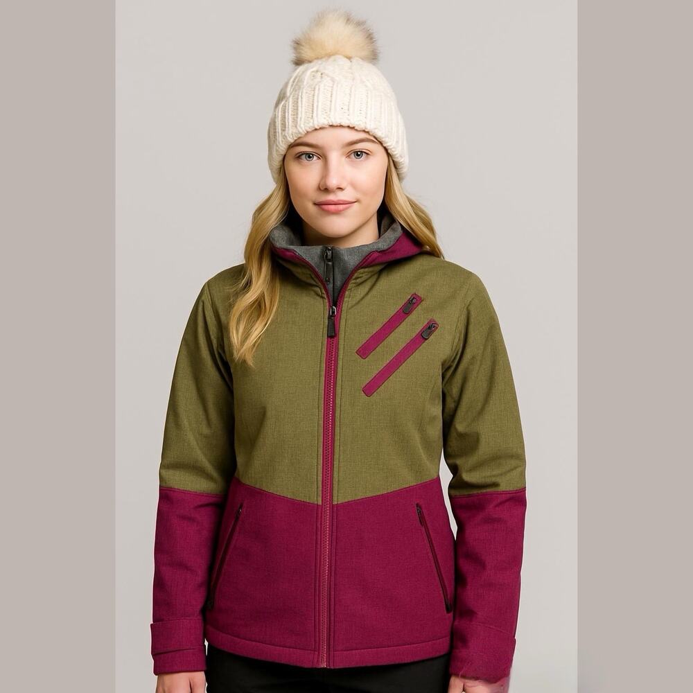 Boulder Gear Women Olive Green Purple Color Block Winter Ski Jacket Large*